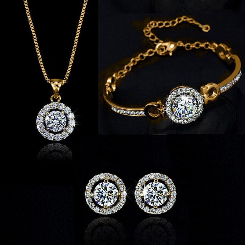 A set of jewelry with round cubic zirconias