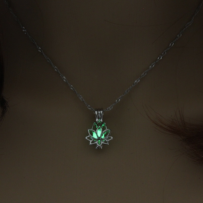 Glowing necklace with a lotus flower