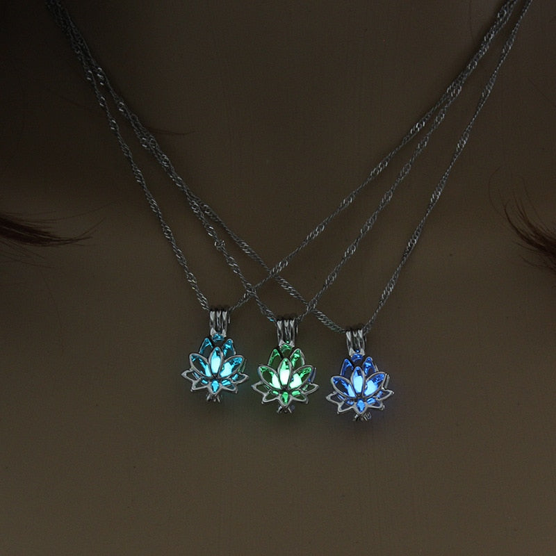 Glowing necklace with a lotus flower