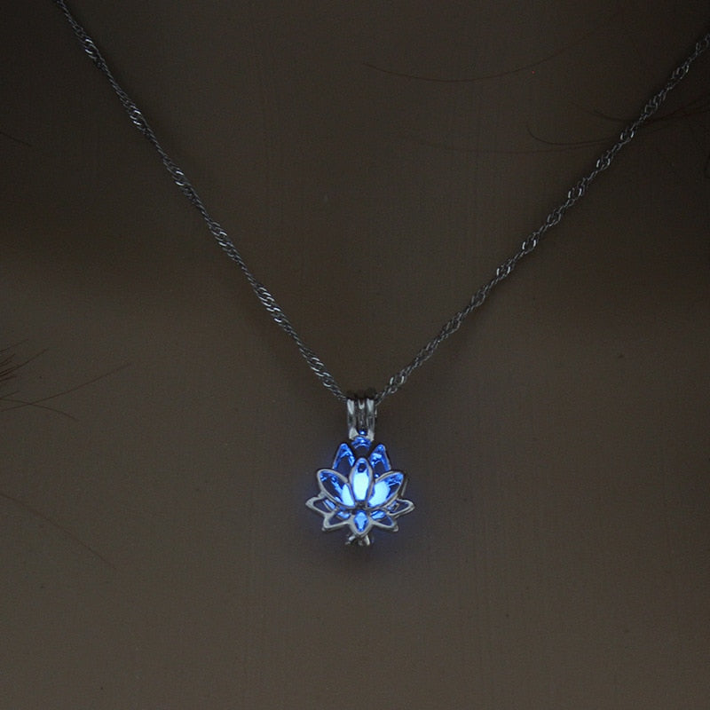 Glowing necklace with a lotus flower