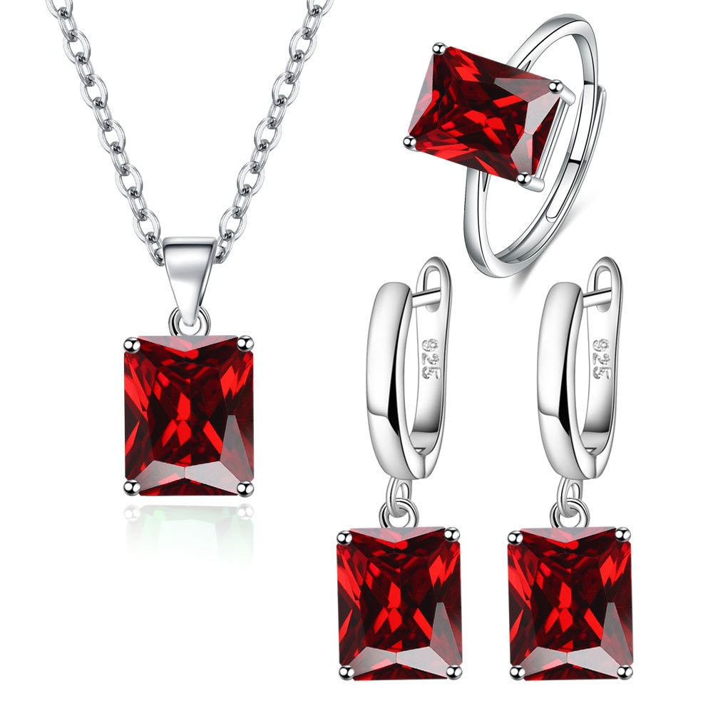 Silver jewelry set with colorful zircons