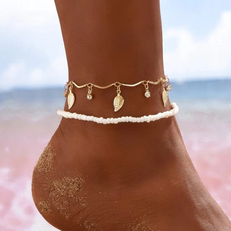 Ankle bracelet with leaves