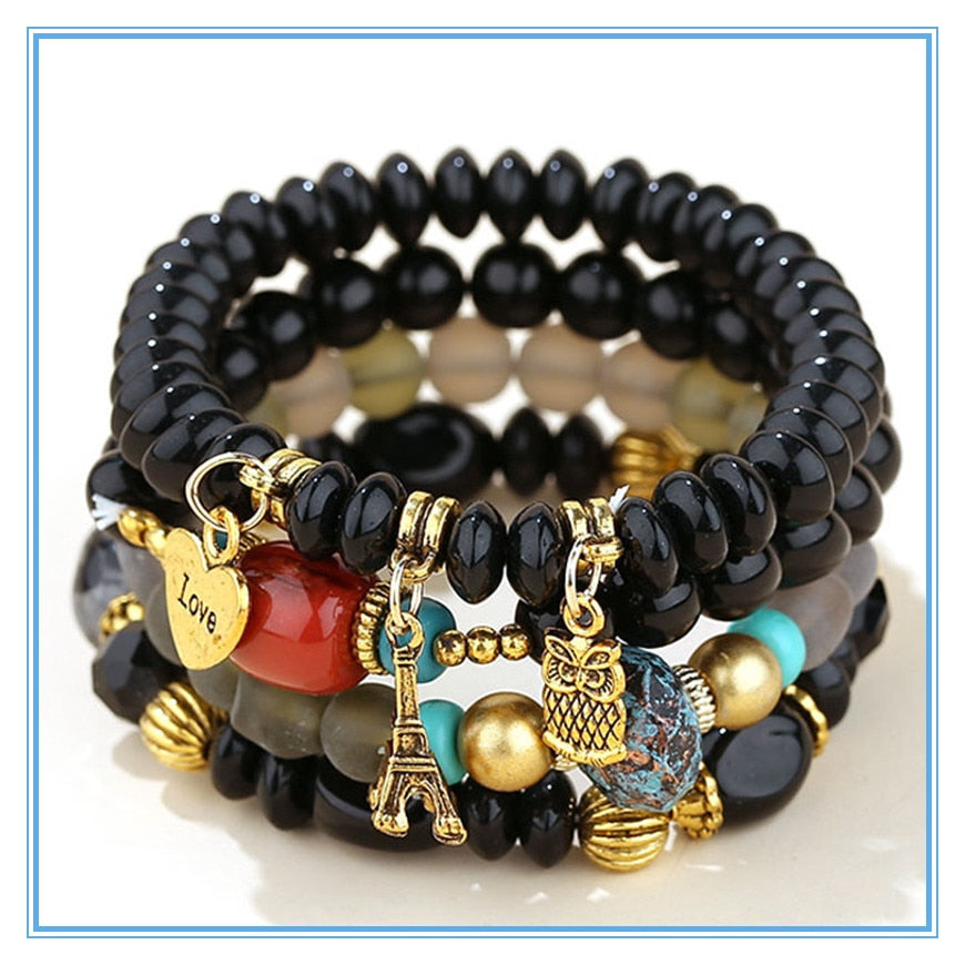 Set of bracelets with beads and pendants