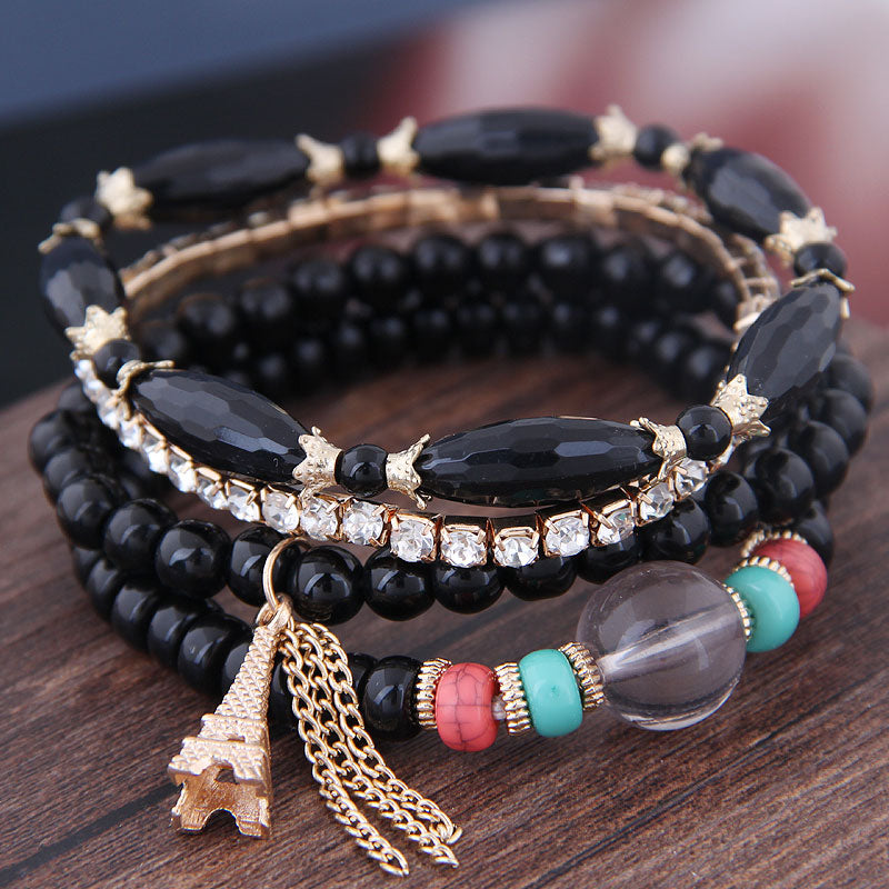 Set of bracelets with beads and cubic zirconias