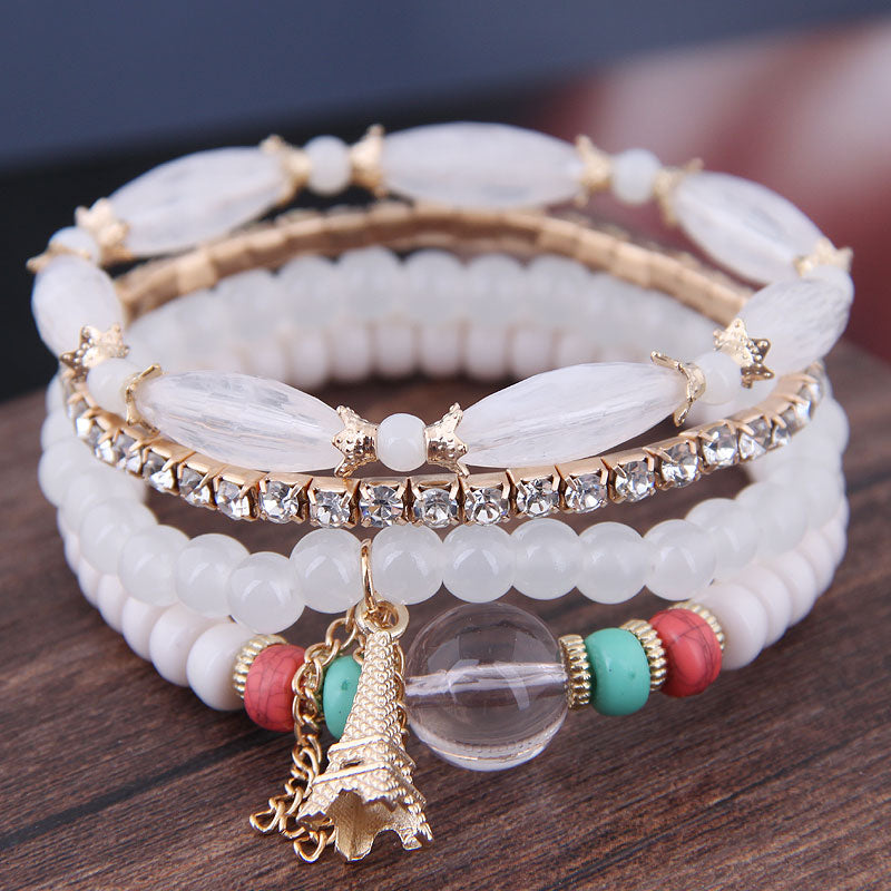 Set of bracelets with beads and cubic zirconias