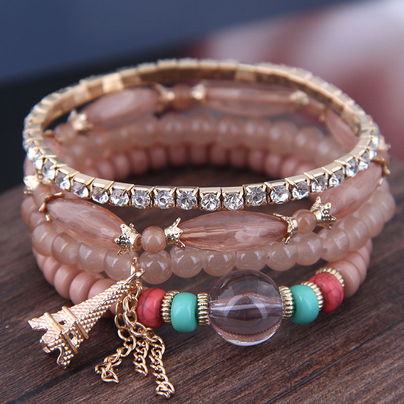Set of bracelets with beads and cubic zirconias