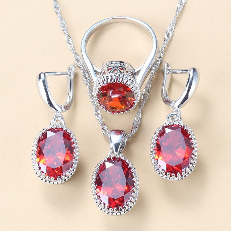 Silver jewelry set with cubic zirconias