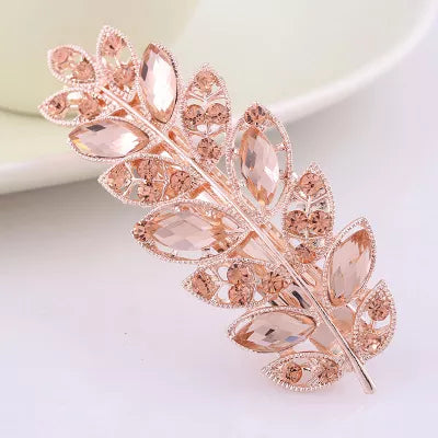 Hair clip with zircons - twig with leaves