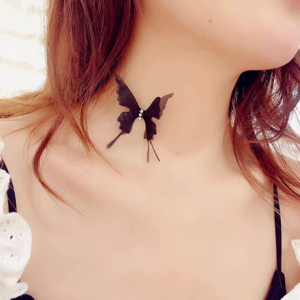 Choker necklace with a butterfly