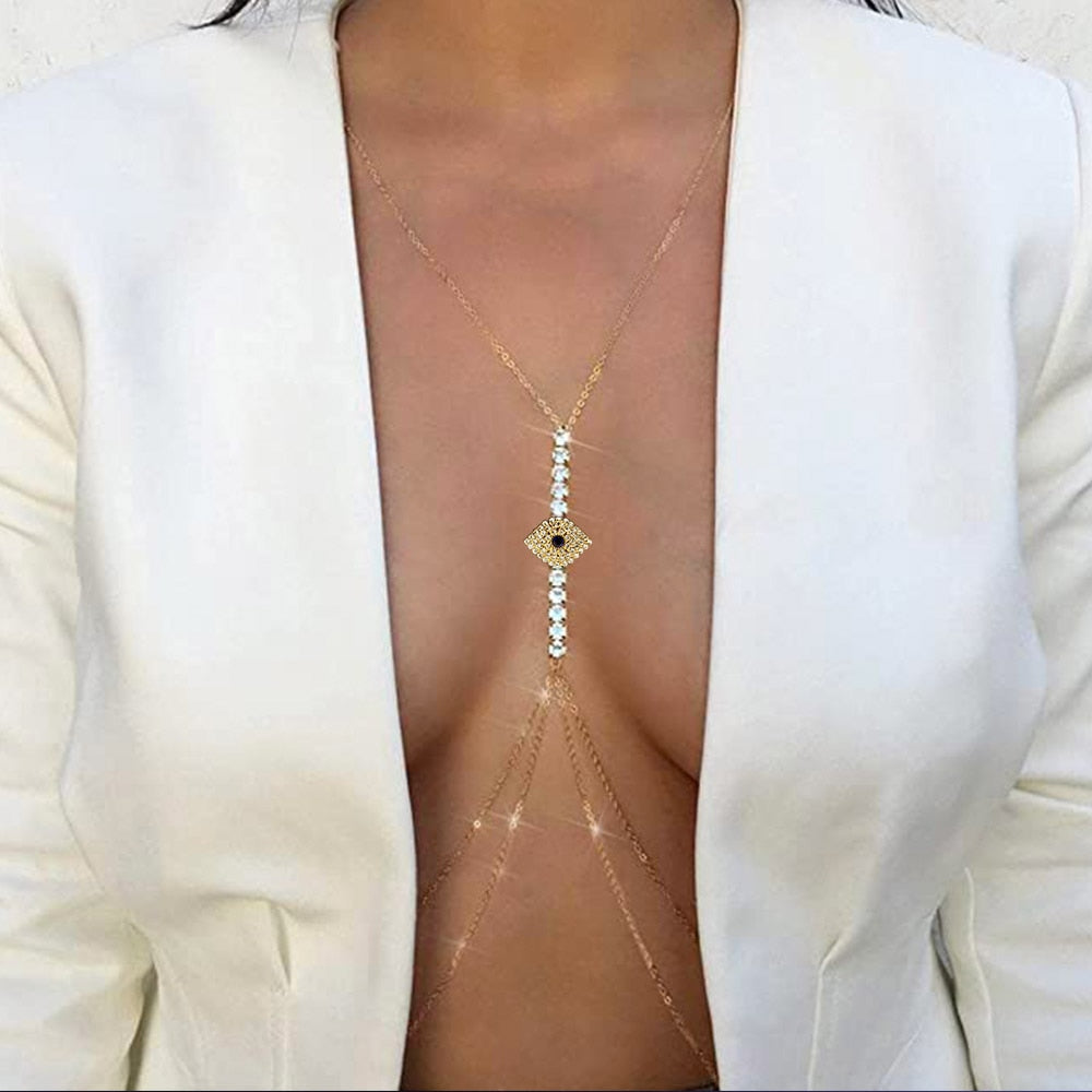 Chest chain with cubic zirconia eye motif