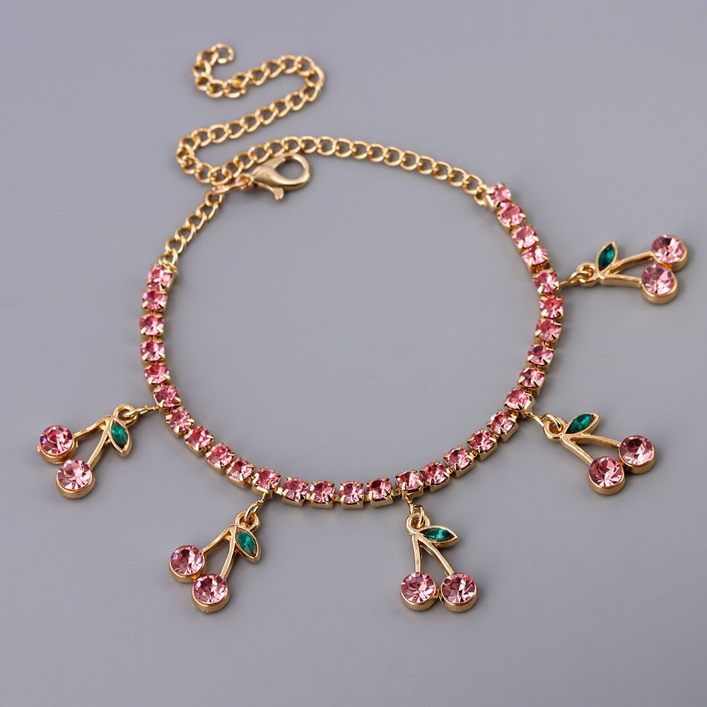 Ankle bracelet with zircons - cherries