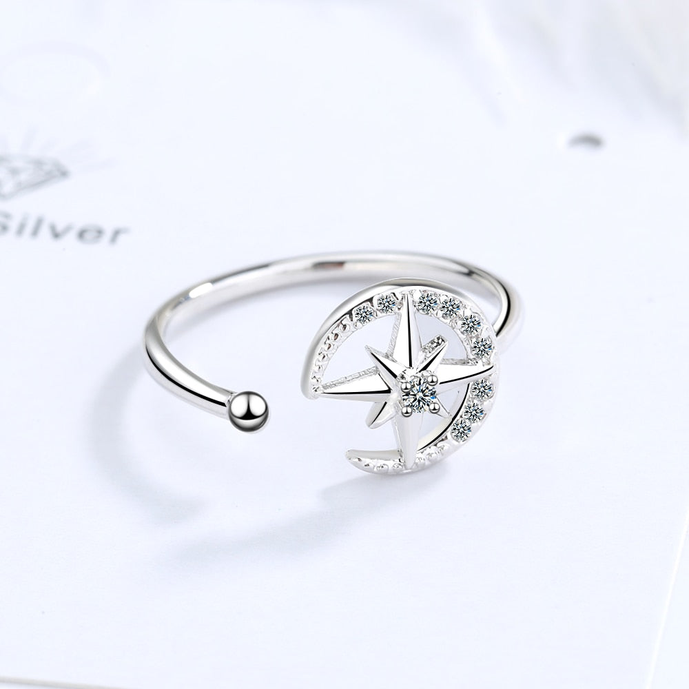 Open ring with a star and a moon