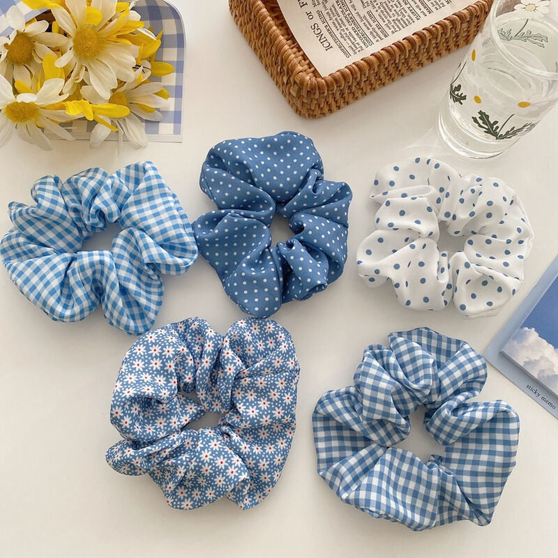 Blue scrunchie hair tie