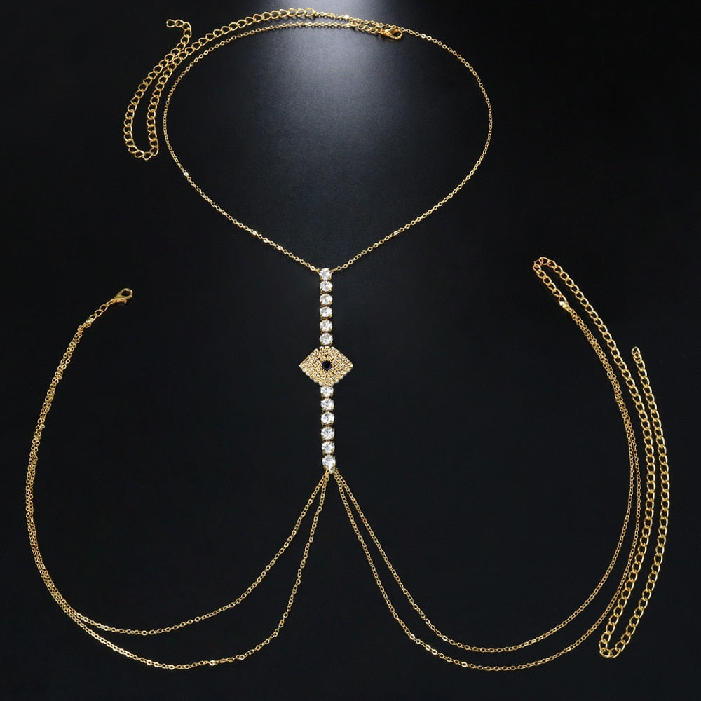 Chest chain with cubic zirconia eye motif