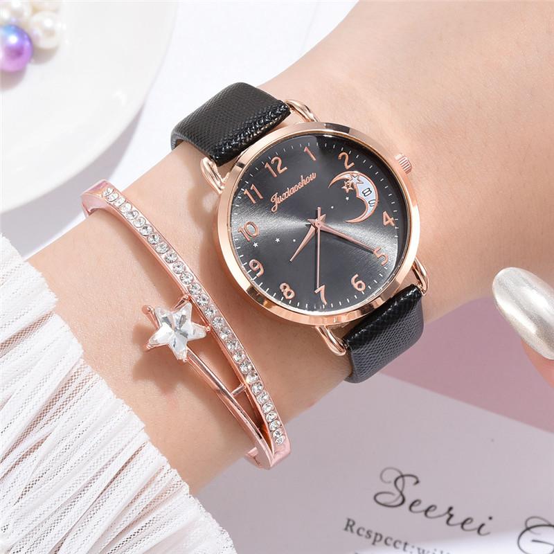 Women's quartz watch with a moon motif