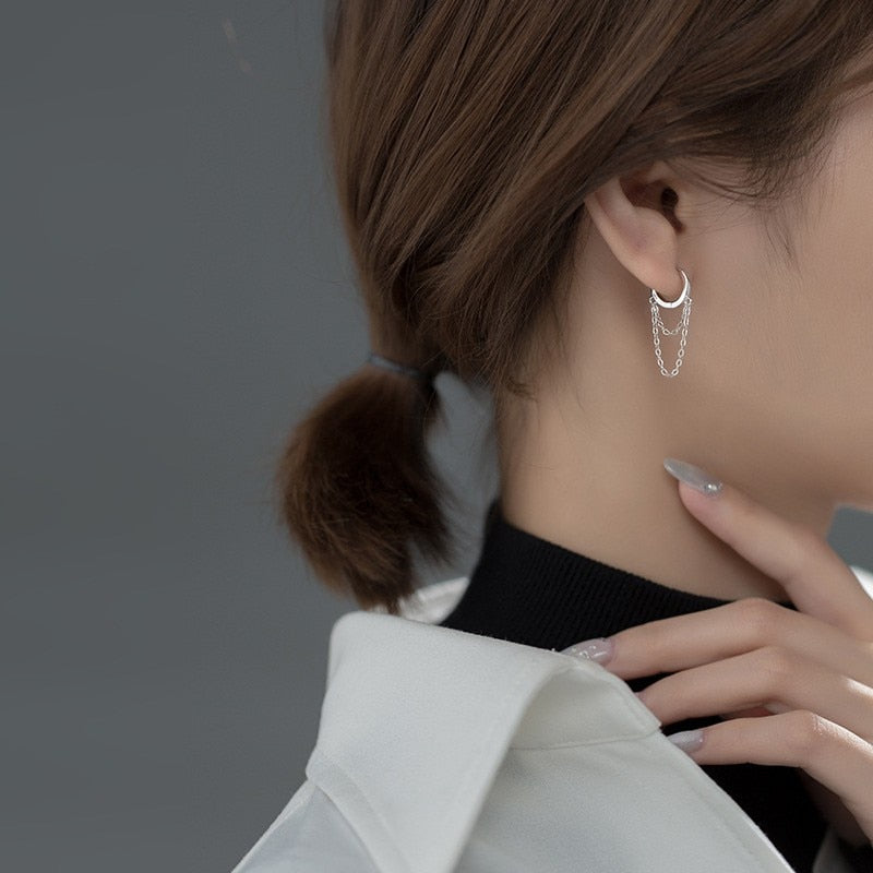 Silver earrings with chains