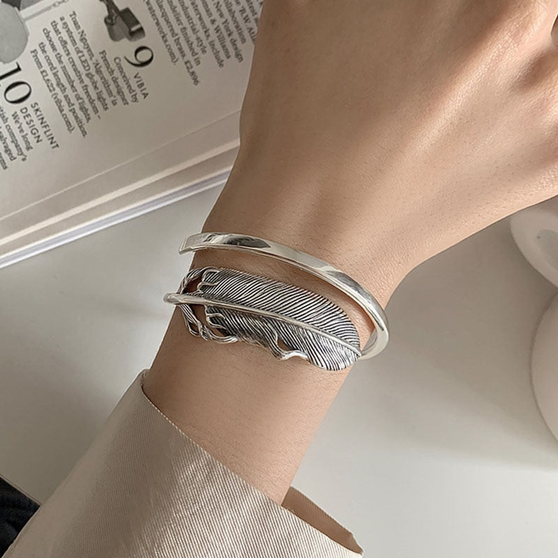Silver bracelet - feather