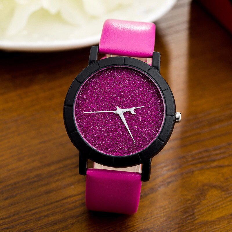 Women's minimalist watch with a glittery dial