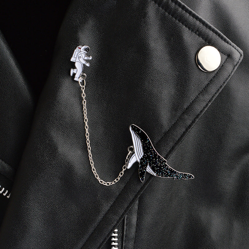 Pin with a chain - whale and astronaut