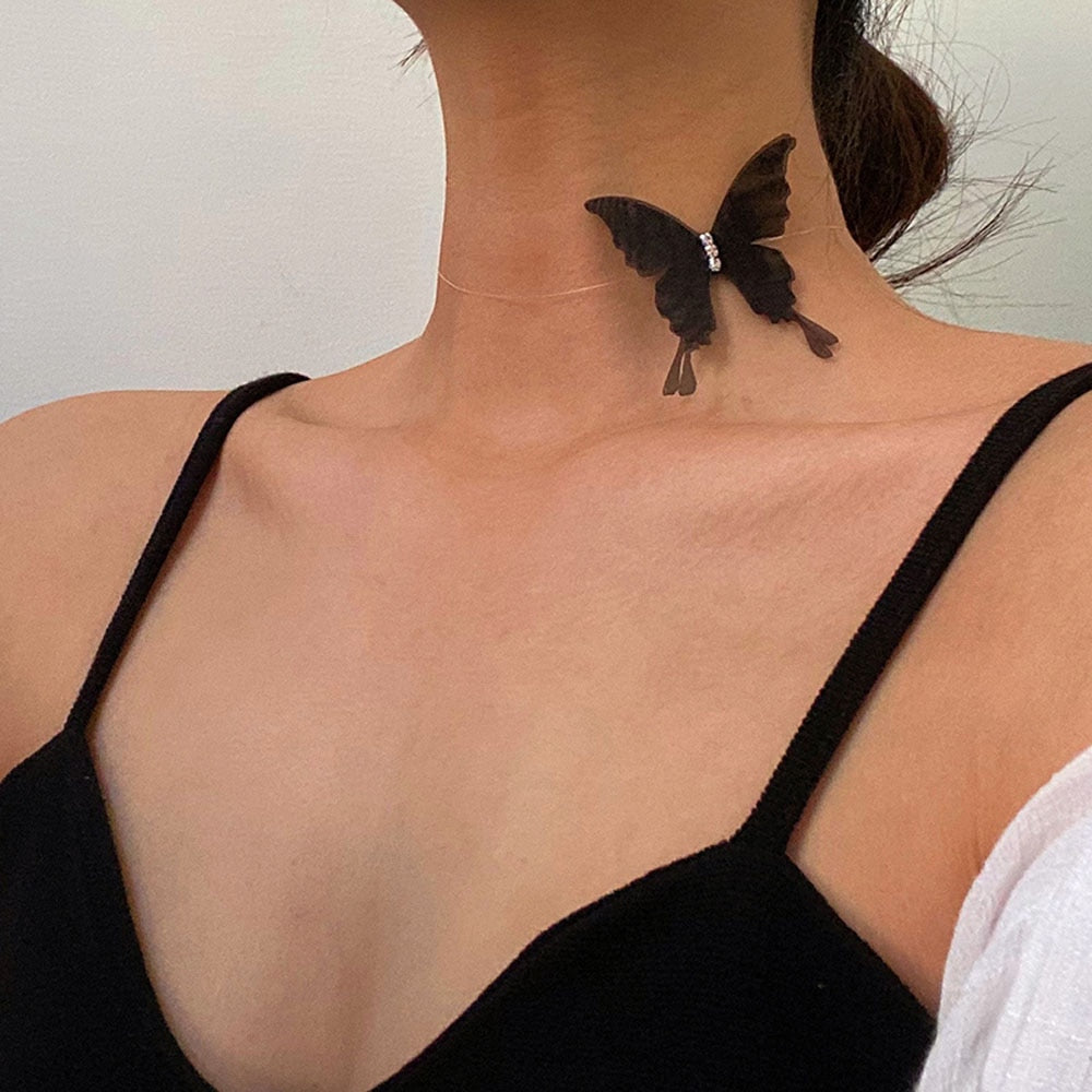 Choker necklace with a butterfly