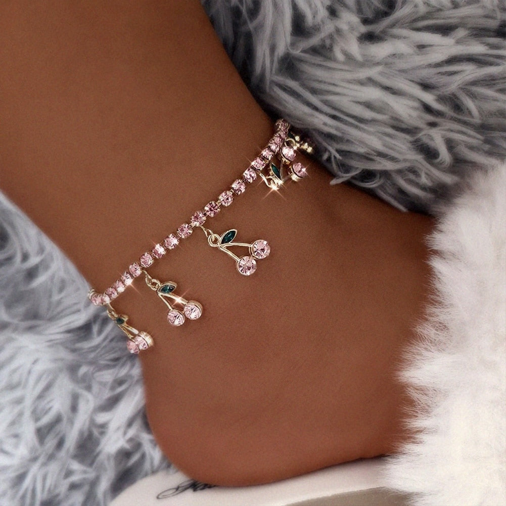 Ankle bracelet with zircons - cherries