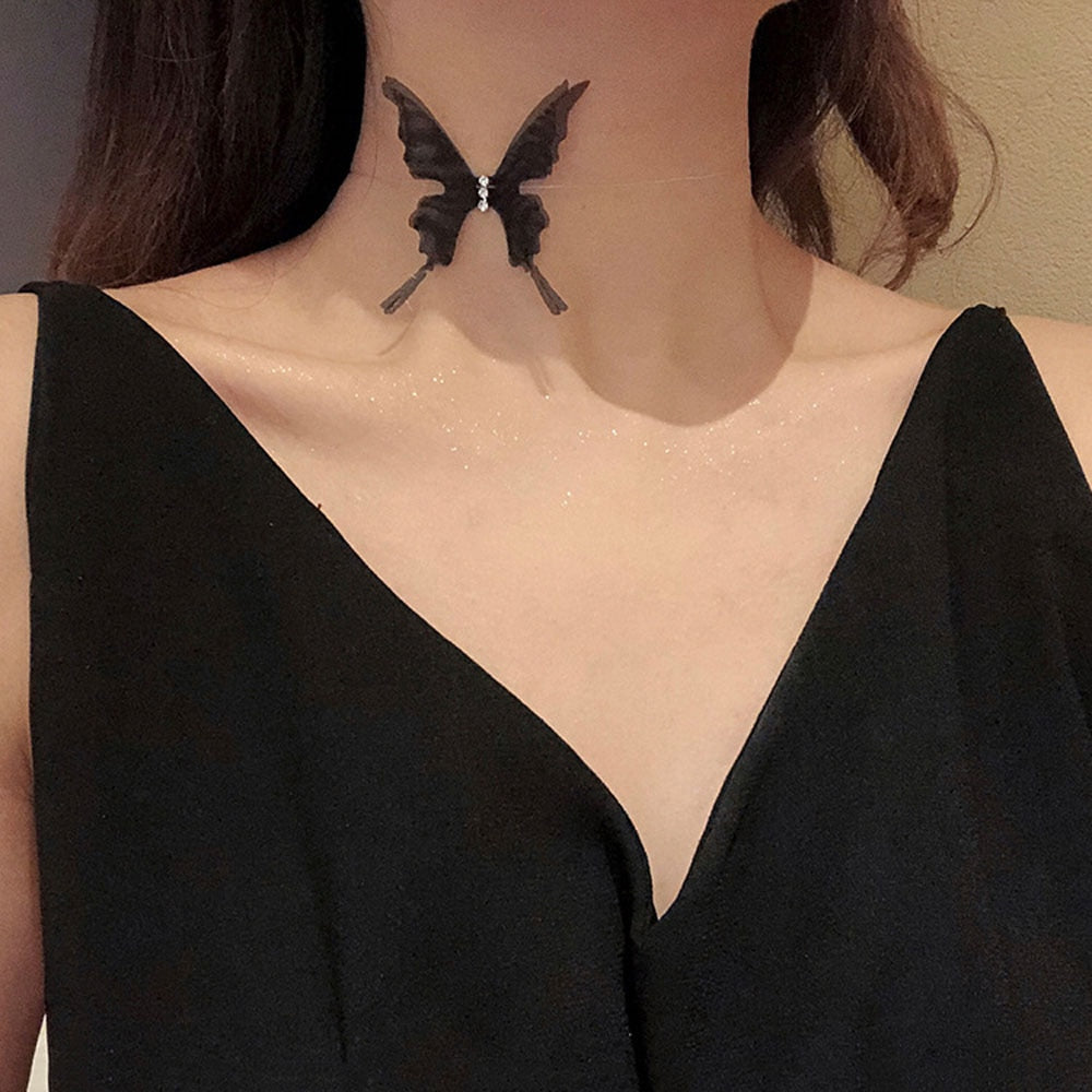Choker necklace with a butterfly