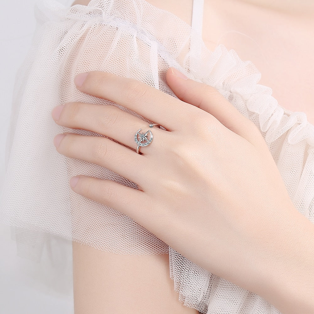 Open ring with a star and a moon