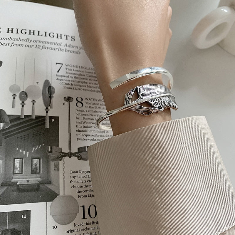 Silver bracelet - feather