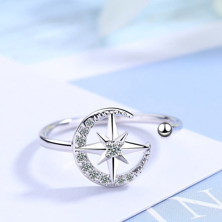 Open ring with a star and a moon