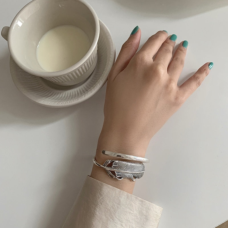 Silver bracelet - feather