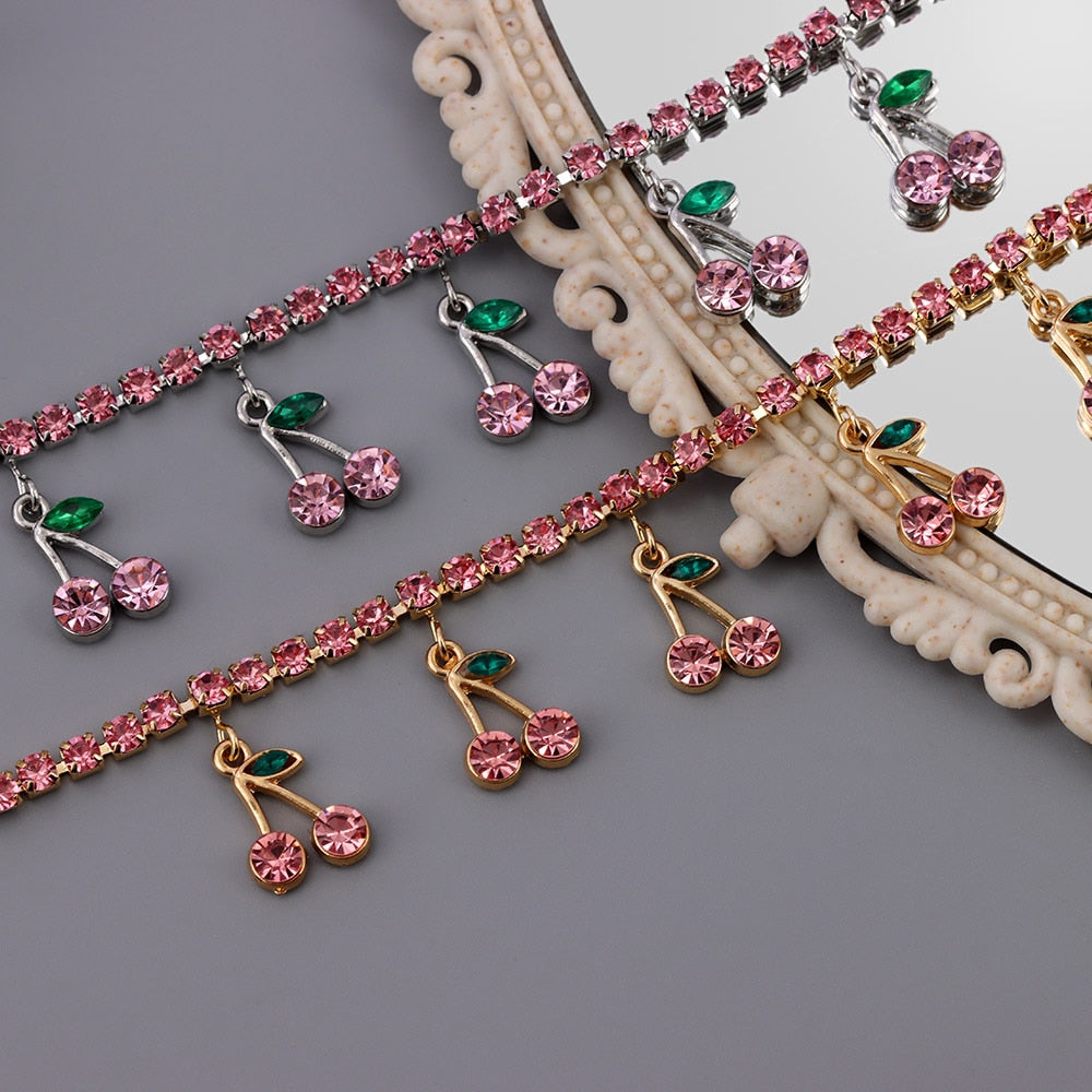 Ankle bracelet with zircons - cherries