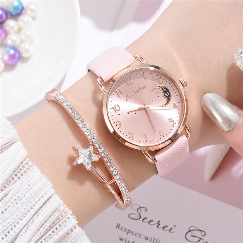 Women's quartz watch with a moon motif