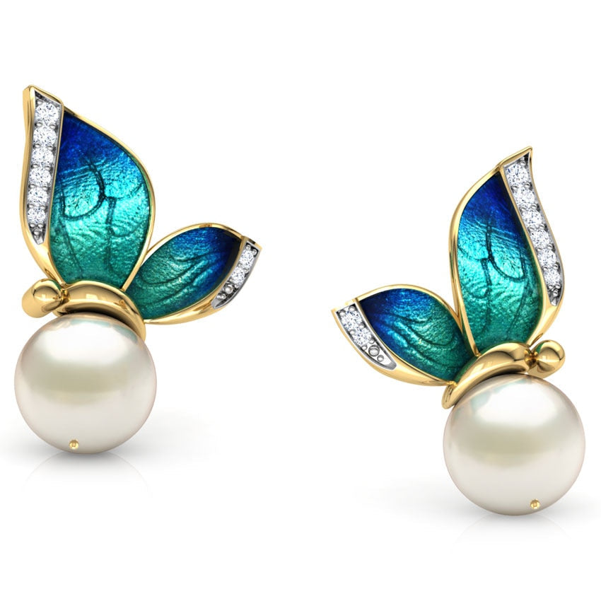 Earrings - pearls with butterflies