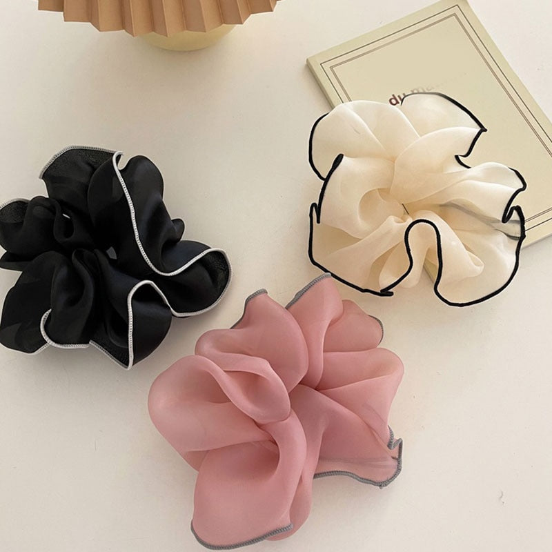 Large scrunchie hair elastics with frayed edges