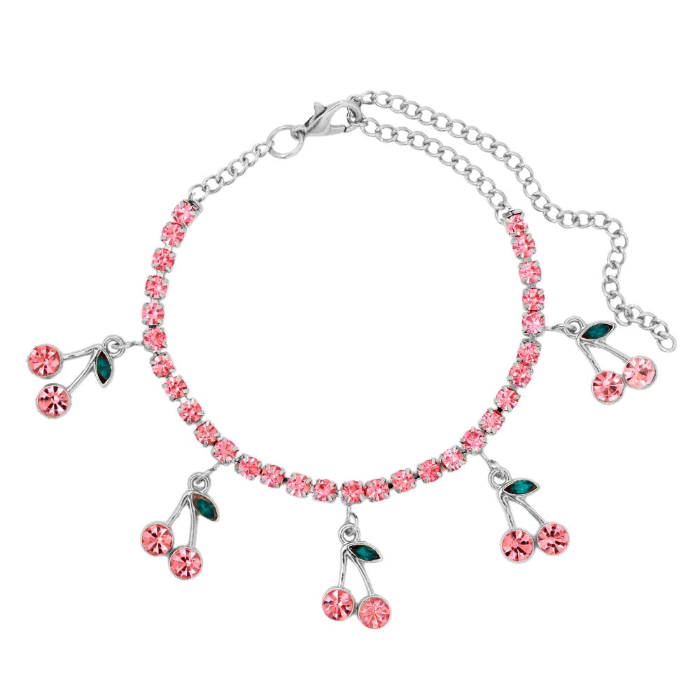 Ankle bracelet with zircons - cherries