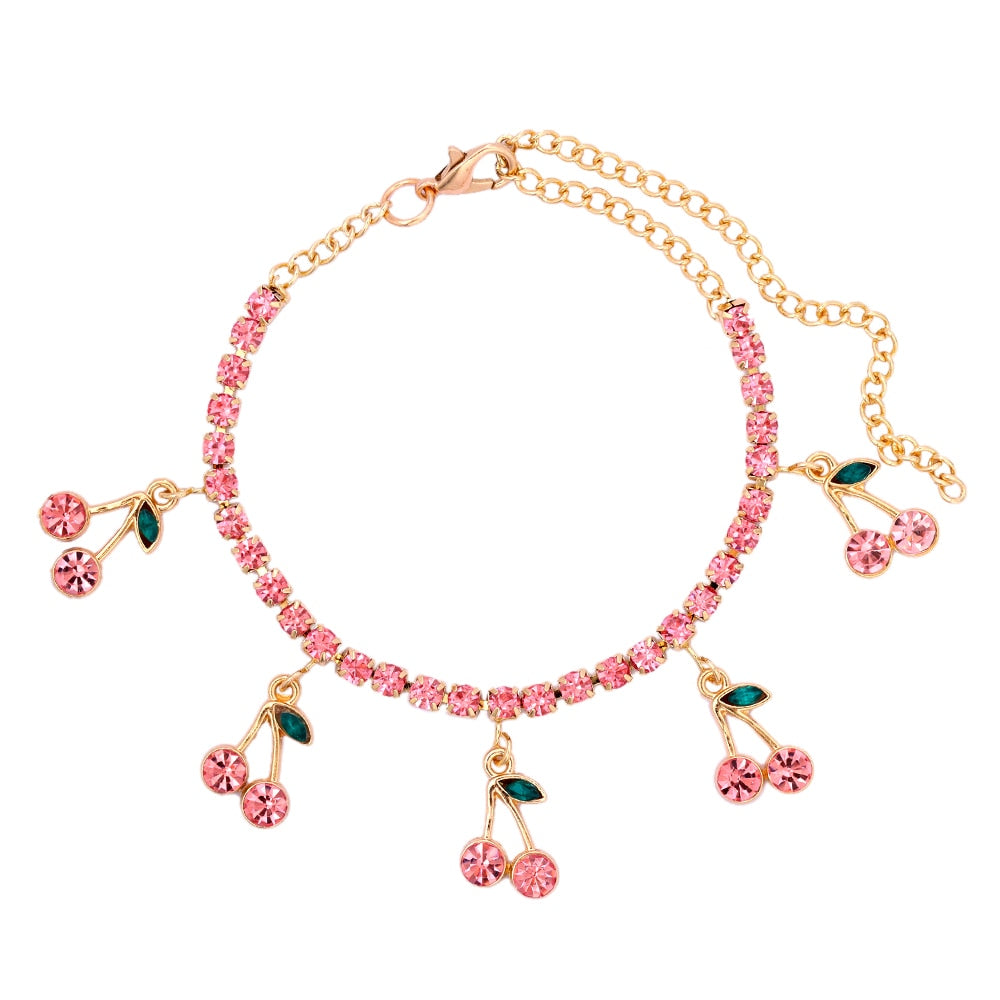 Ankle bracelet with zircons - cherries