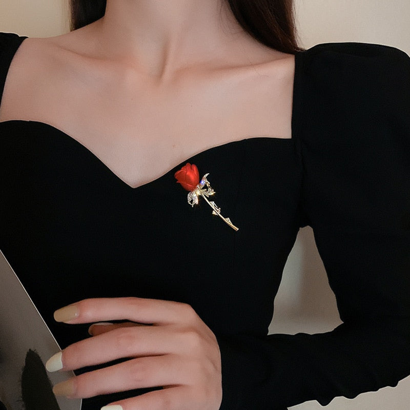 Brooch - rose with zircons