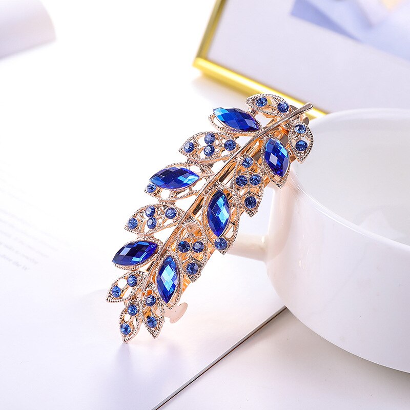 Hair clip with zircons - twig with leaves