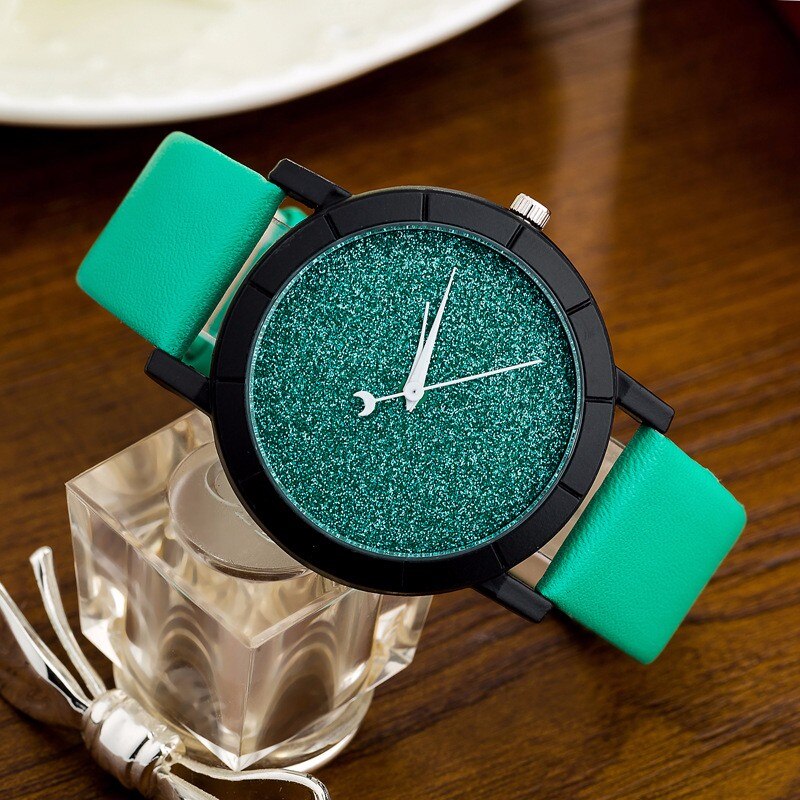 Women's minimalist watch with a glittery dial