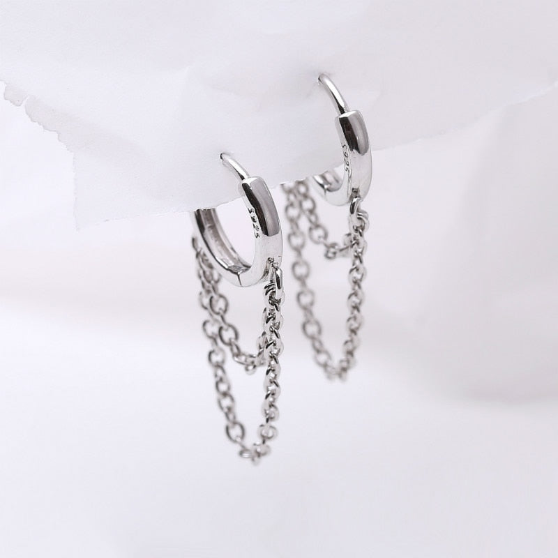 Silver earrings with chains