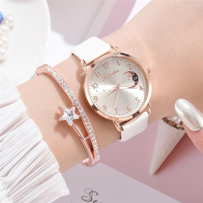 Women's quartz watch with a moon motif