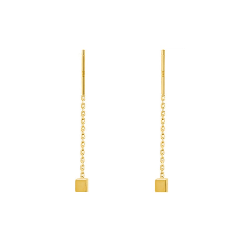 Threader earrings with a cube