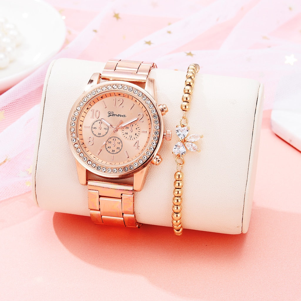 Women's watch with zircons and a minimalist bracelet