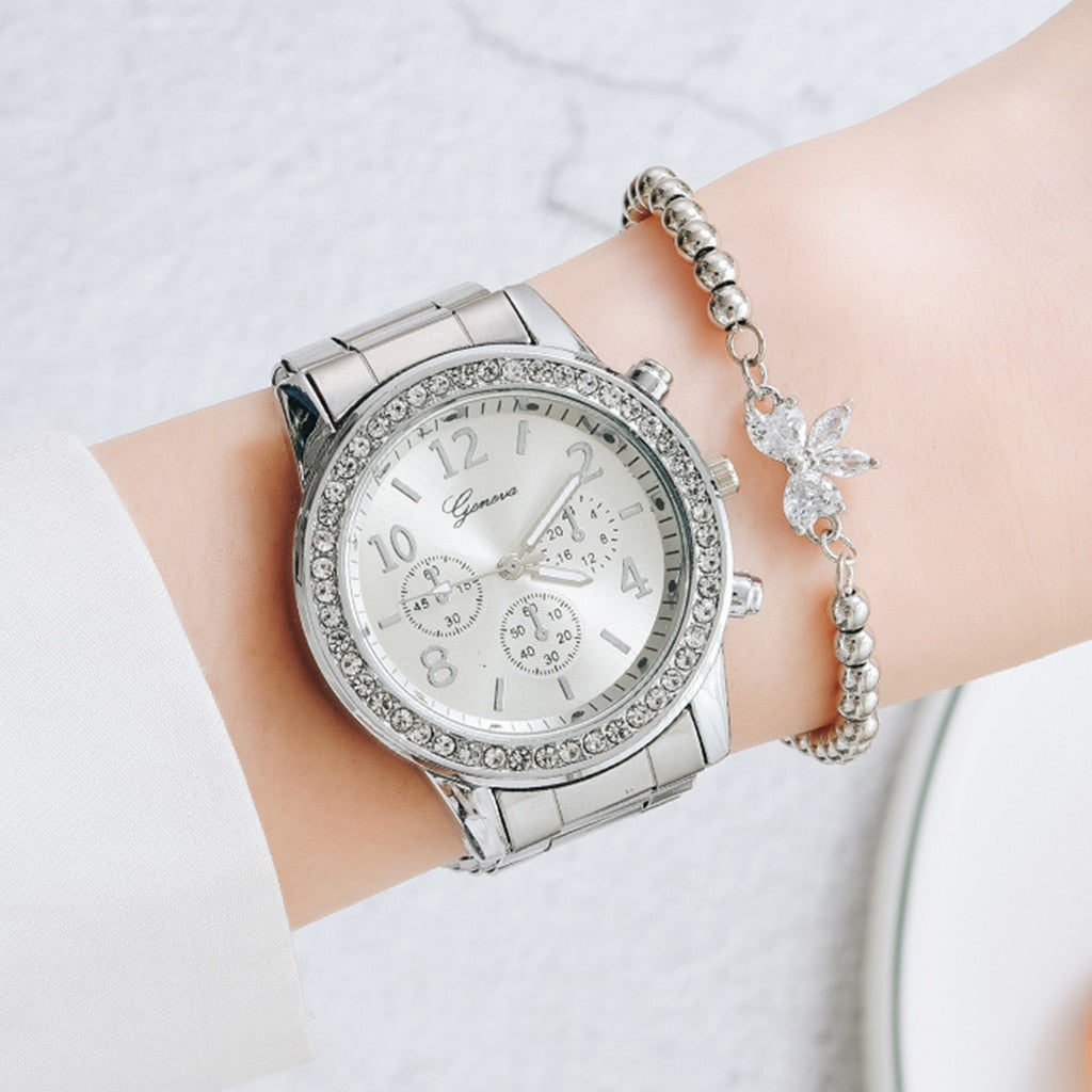 Women's watch with zircons and a minimalist bracelet