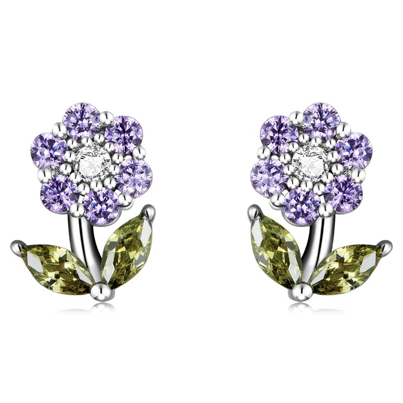 Earrings with zircons - flowers