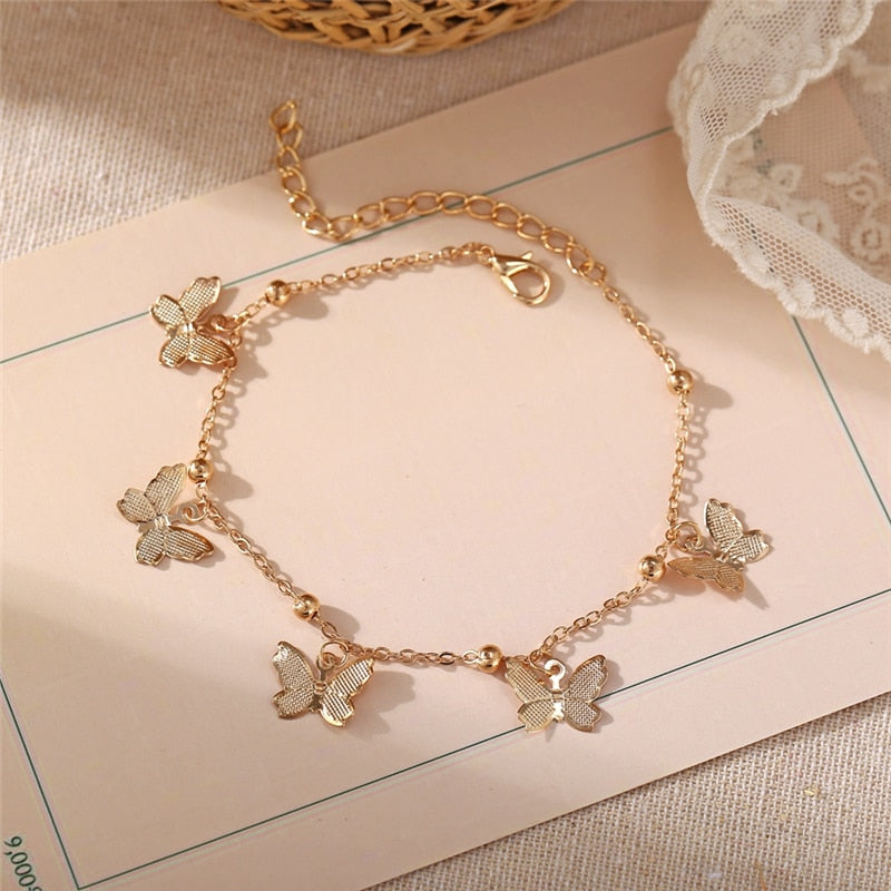 Ankle bracelet with butterfly pendants