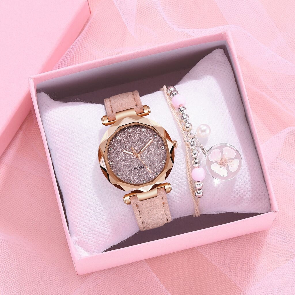 Ladies watch with a glittery dial on a bracelet
