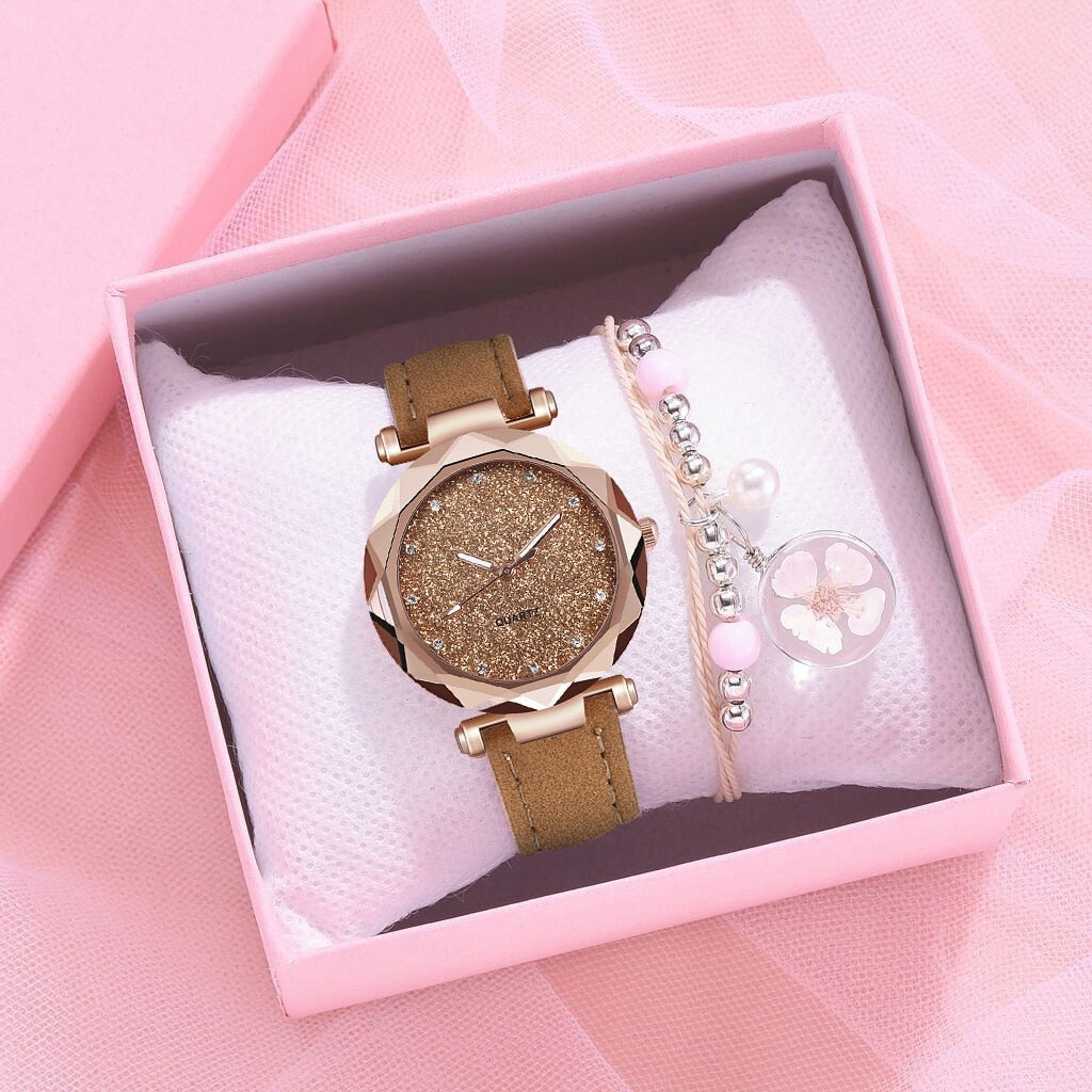 Ladies watch with a glittery dial on a bracelet