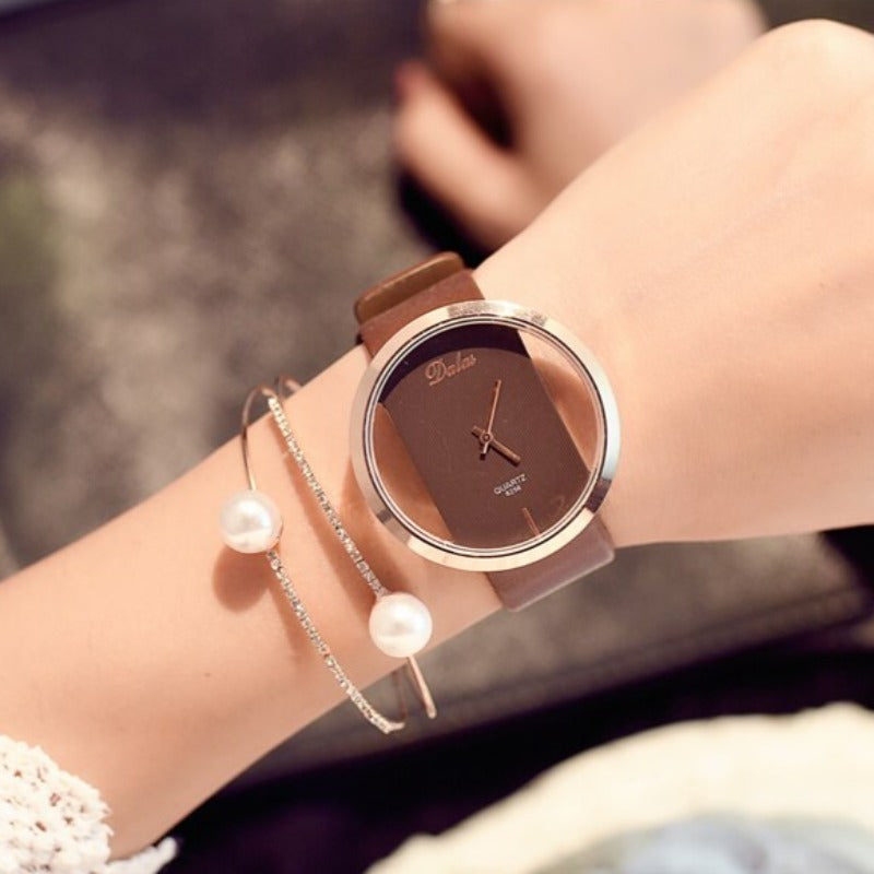 Ladies minimalist watch with a geometric motif