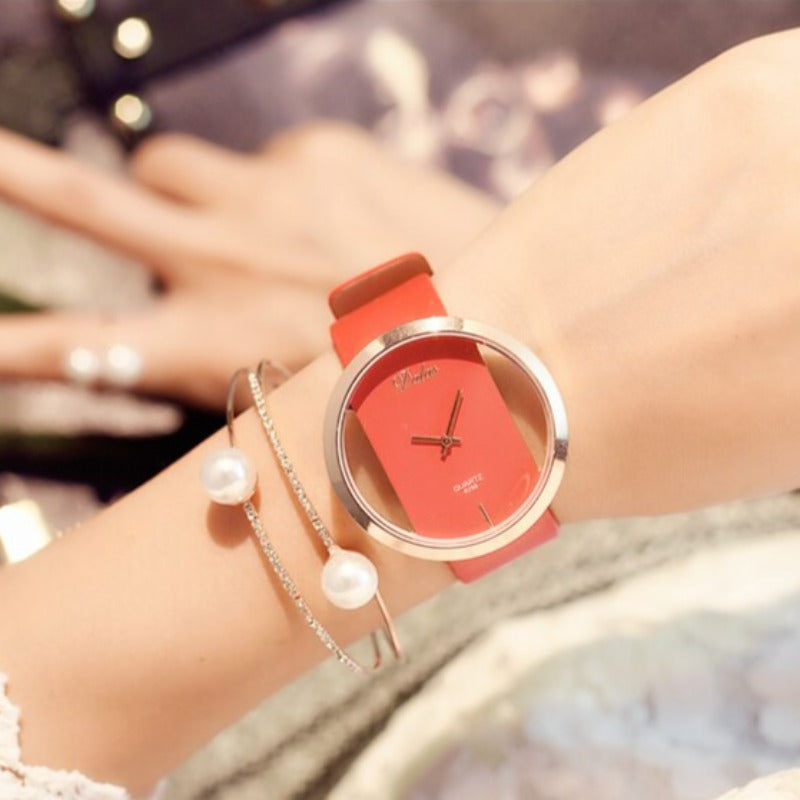 Ladies minimalist watch with a geometric motif